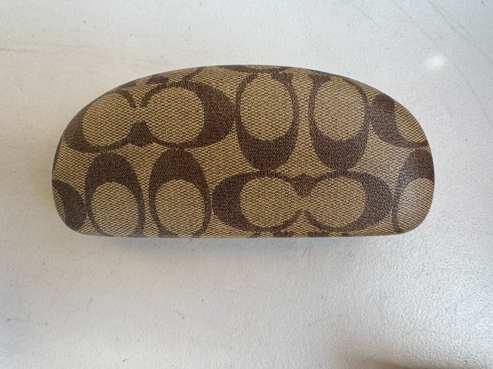 Coach Signature C Monogram Tan Brown Clamshell Eye Glasses Hard Case